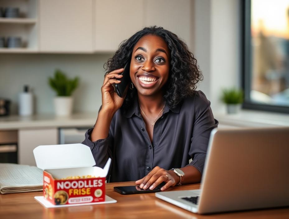 Clare on the phone looking astonished